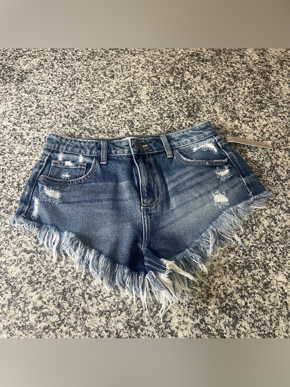 Cello small denim micro shorts hot pants jean cut off frayed hem nwt